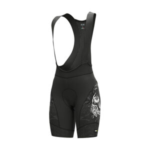 ALÉ Cyklistické nohavice krátke s trakmi - PRR SKULL LADY - čierna S
