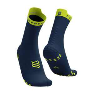 COMPRESSPORT Cyklistické ponožky klasické - PRO RACING V4.0 RUN HIGH - modrá/žltá 35-38